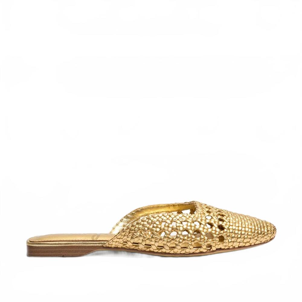 NEW SAM EDELMAN women's nola mule slide in gold leather - Picture 3 of 7